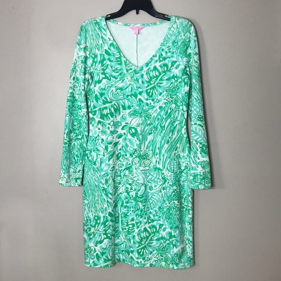 Lilly Pulitzer cotton green bungle in the jungle pullover v-neck dress small - Picture 2 of 12